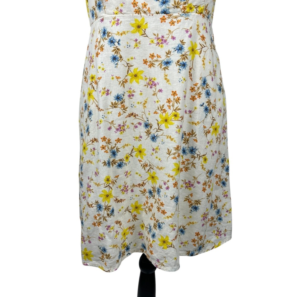 Old Navy Women's Mini Dress Large Floral Linen Blend Smocked Tie Strap Sundress - Picture 3 of 11